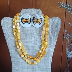 Yellow Mother Of Pearl Shell Necklace & Earrings Set 💛🦋💫